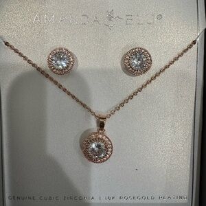 Rose Gold Earrings and Necklace with Cubic Zirconia